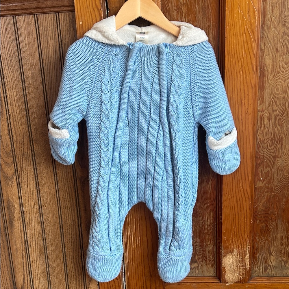 Cable Knit Blue Hooded Baby Snow Suit